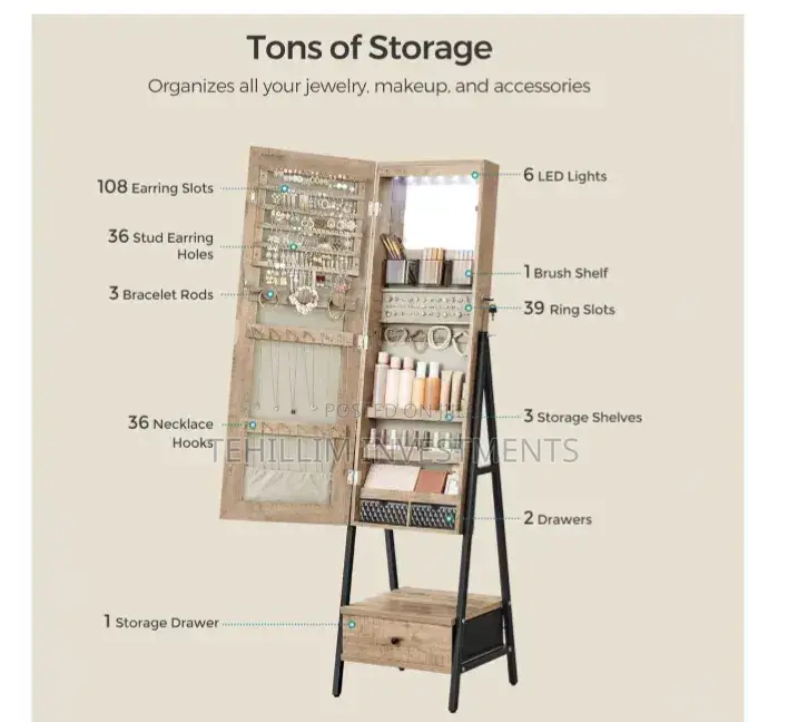 Lazava Led Full-Length Mirror Jewellery Cabinet Lazava