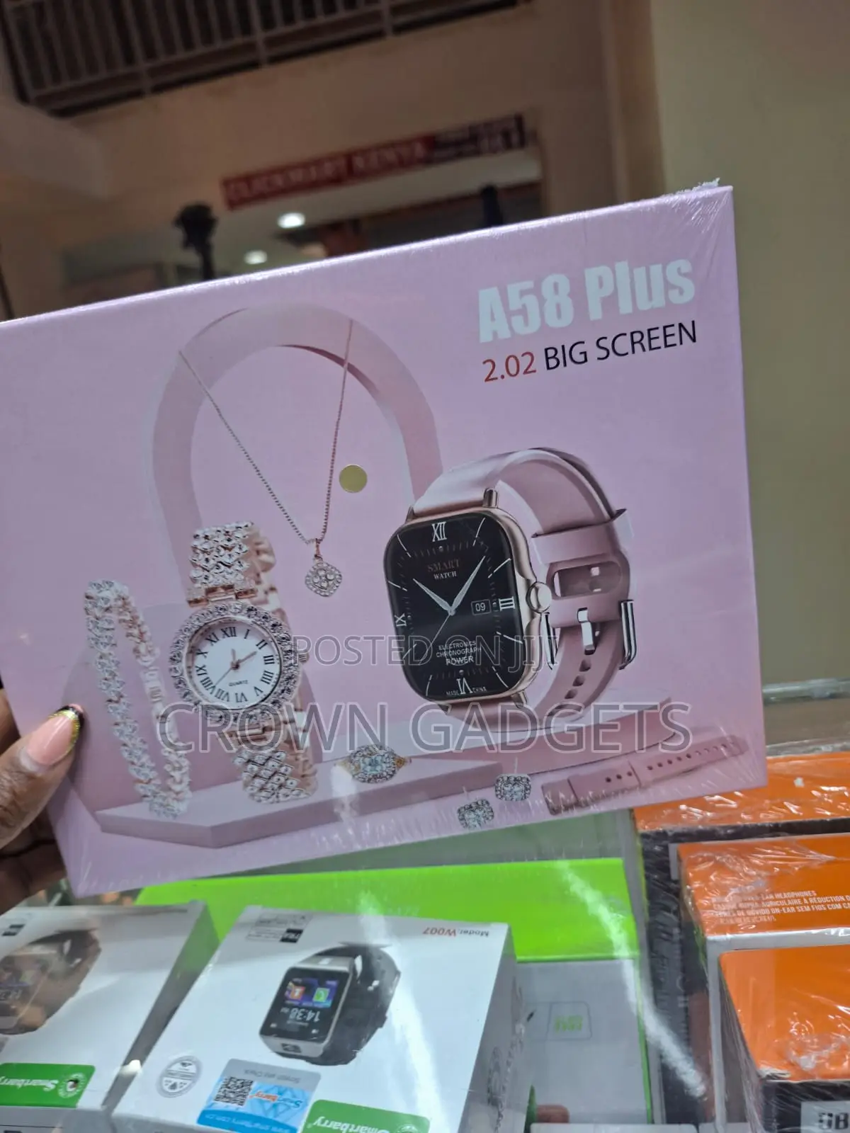 A58 Plus Smart Watch Gift Set With Necklace and Ring