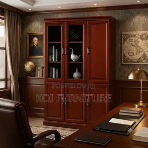 Office Cabinet; Three Doors Executive Cabinet With Mahogany Finish
