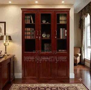 Office Cabinet; Three Doors Executive Cabinet With Mahogany Finish