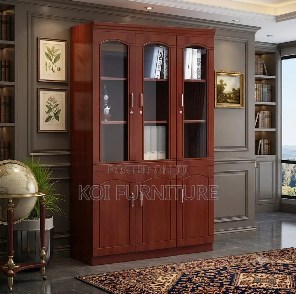 Office Cabinet; Three Doors Executive Cabinet With Mahogany Finish