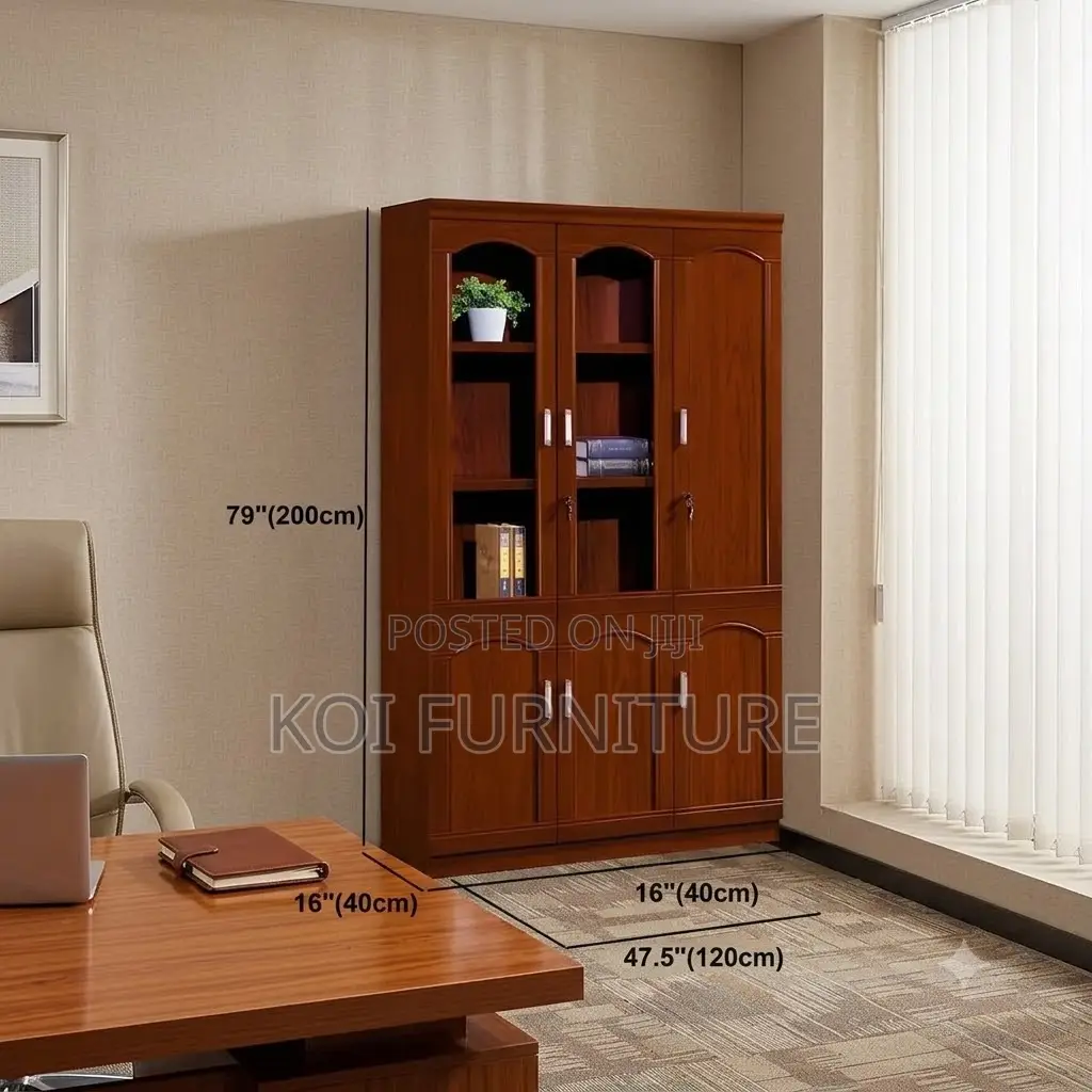 Office Cabinet; Three Doors Executive Cabinet With Mahogany Finish