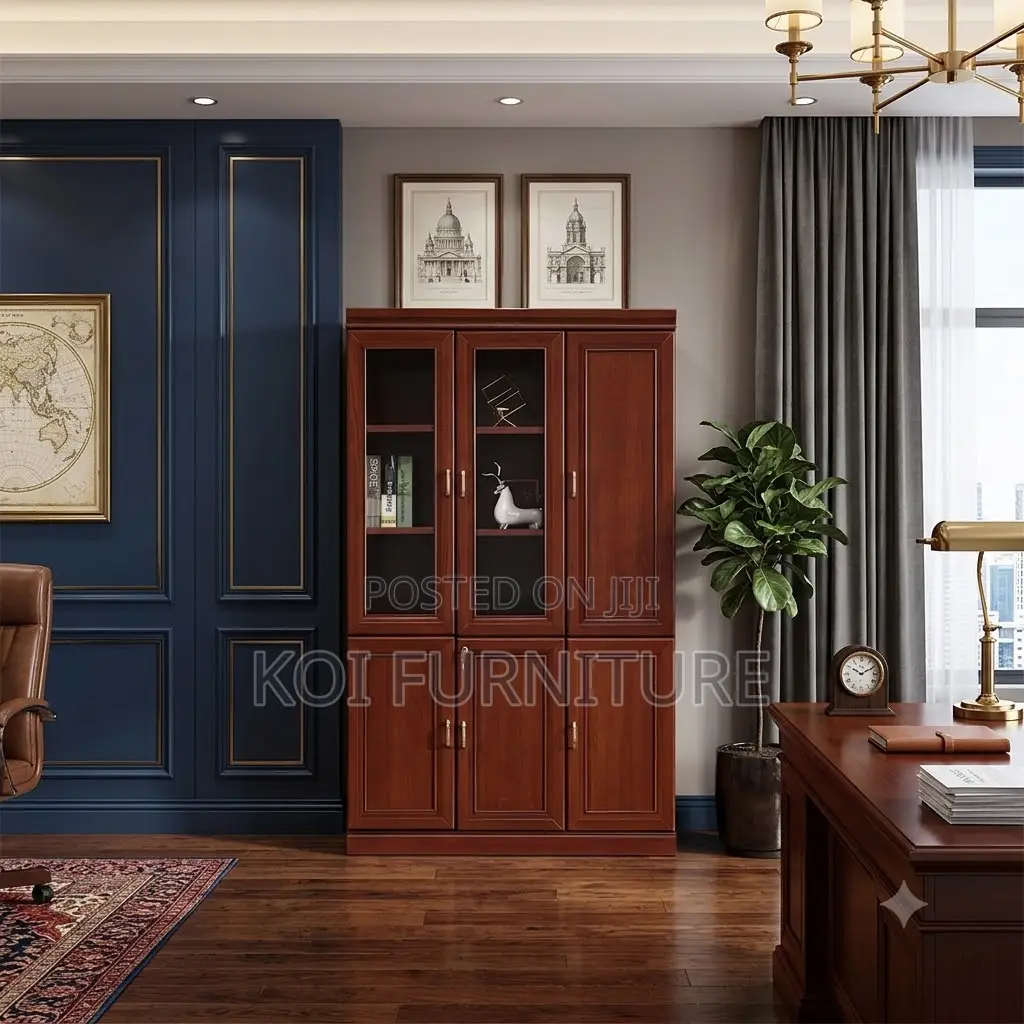 Office Cabinet; Three Doors Executive Cabinet With Mahogany Finish