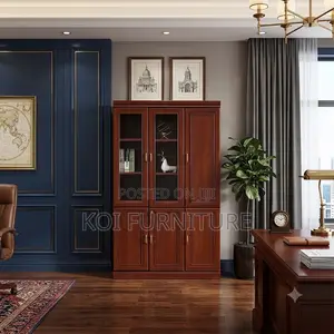 Office Cabinet; Three Doors Executive Cabinet With Mahogany Finish