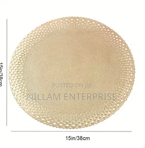 6pcs Round Shell Golden Stamping Hollow PVC Table Mat