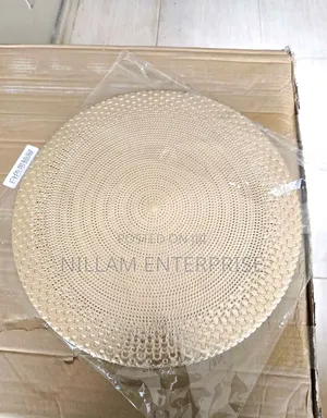 6pcs Round Shell Golden Stamping Hollow PVC Table Mat