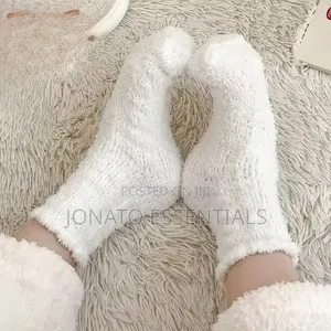 Fluffy Warm Bed Socks for Ladies - White Cozy Towel Socks