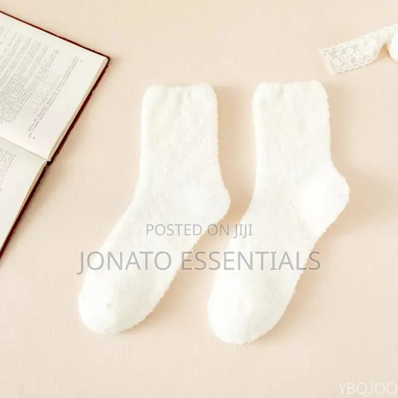 Fluffy Warm Bed Socks for Ladies - White Cozy Towel Socks