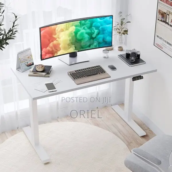 Office Desk :White 120cm Electric Height Adjustable Sit-Stand Desk