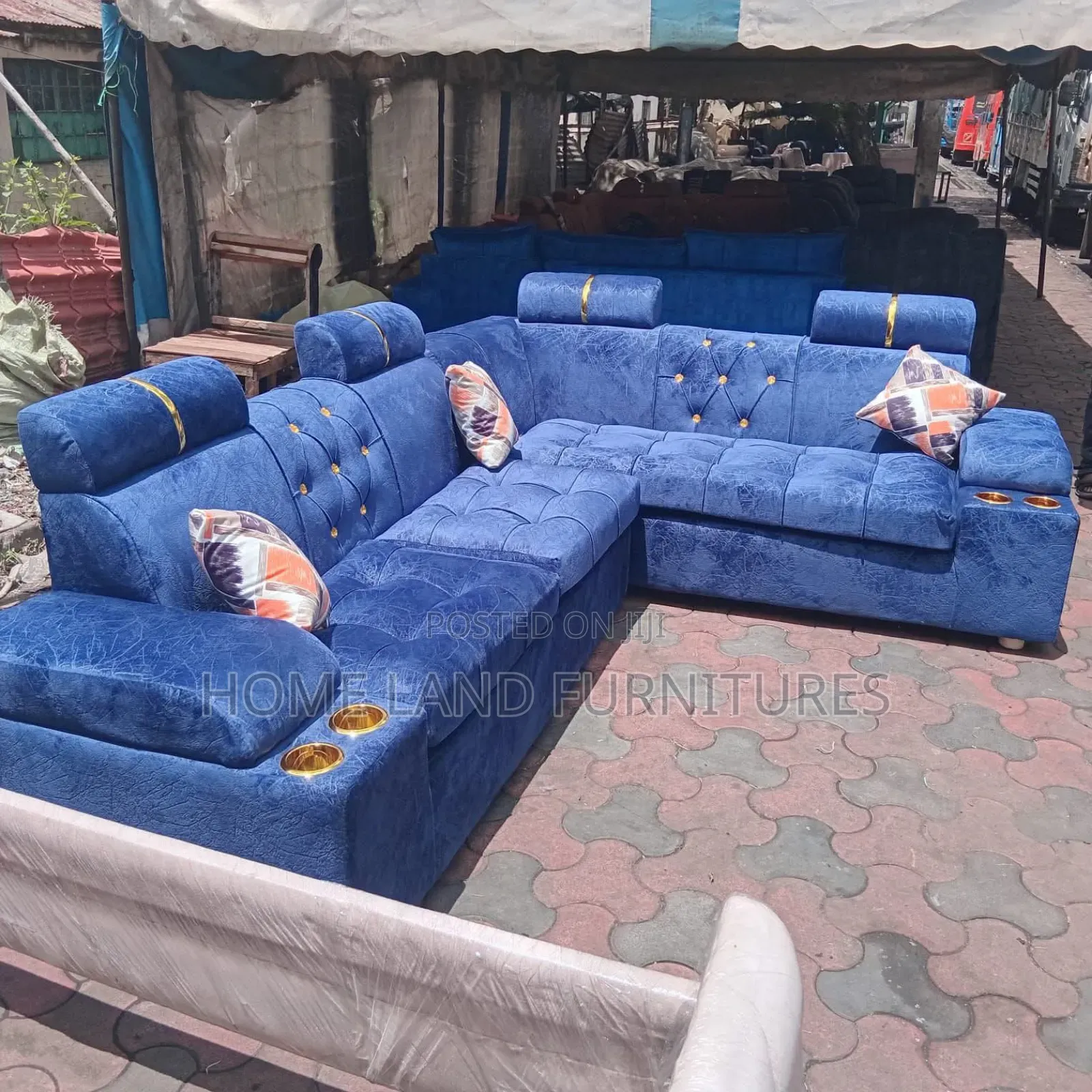 Blue L- Shaped 6 Seater Sofa