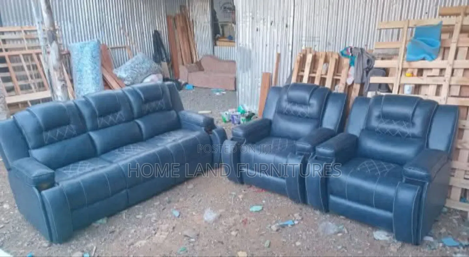Blue 5 Seater Leather Sofa Set