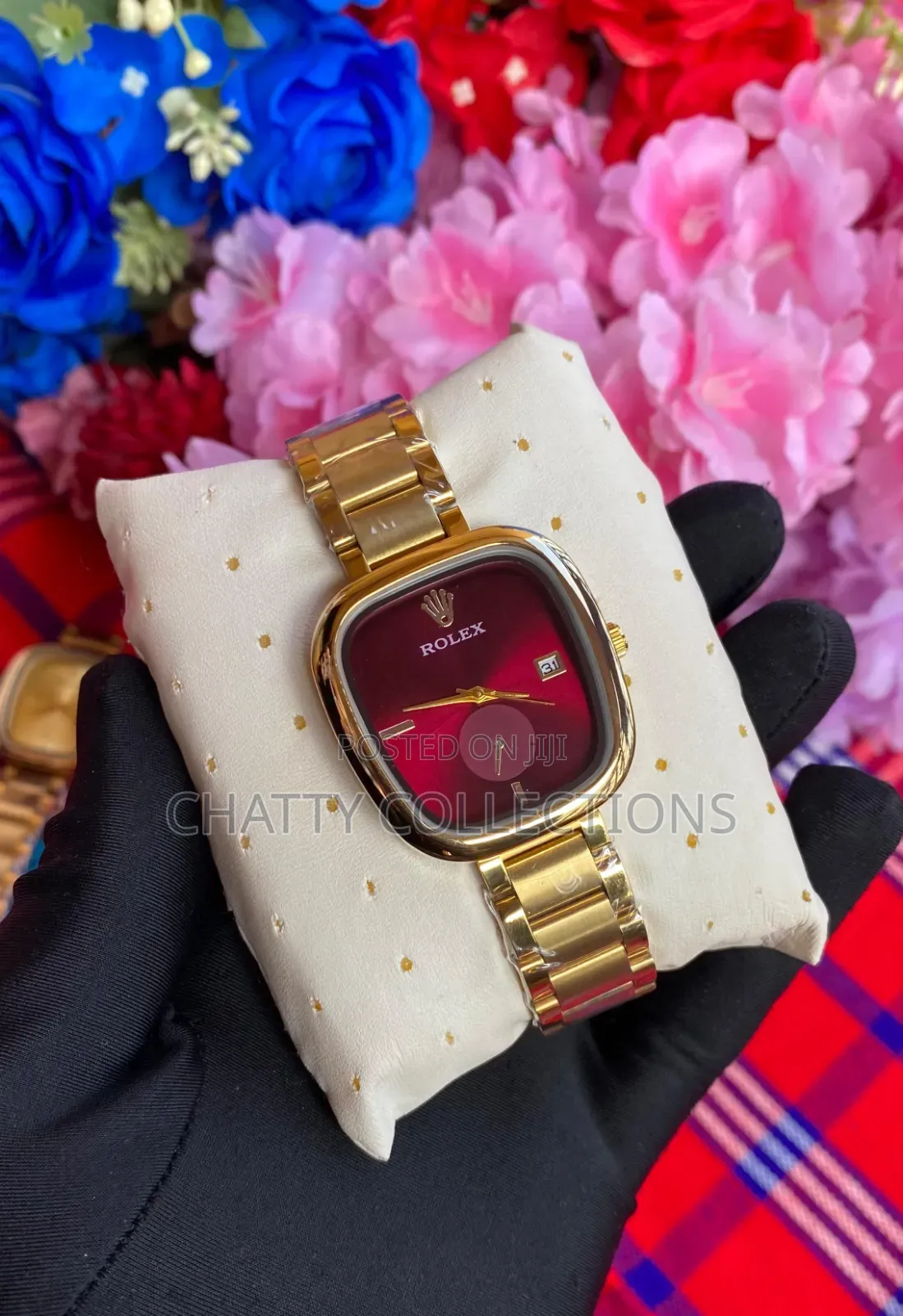 Gold and Burgundy Rolex Oval Shape Ladies Watches