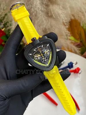 Yellow and Black Lamborghini Gents Watches With Rubber Straps