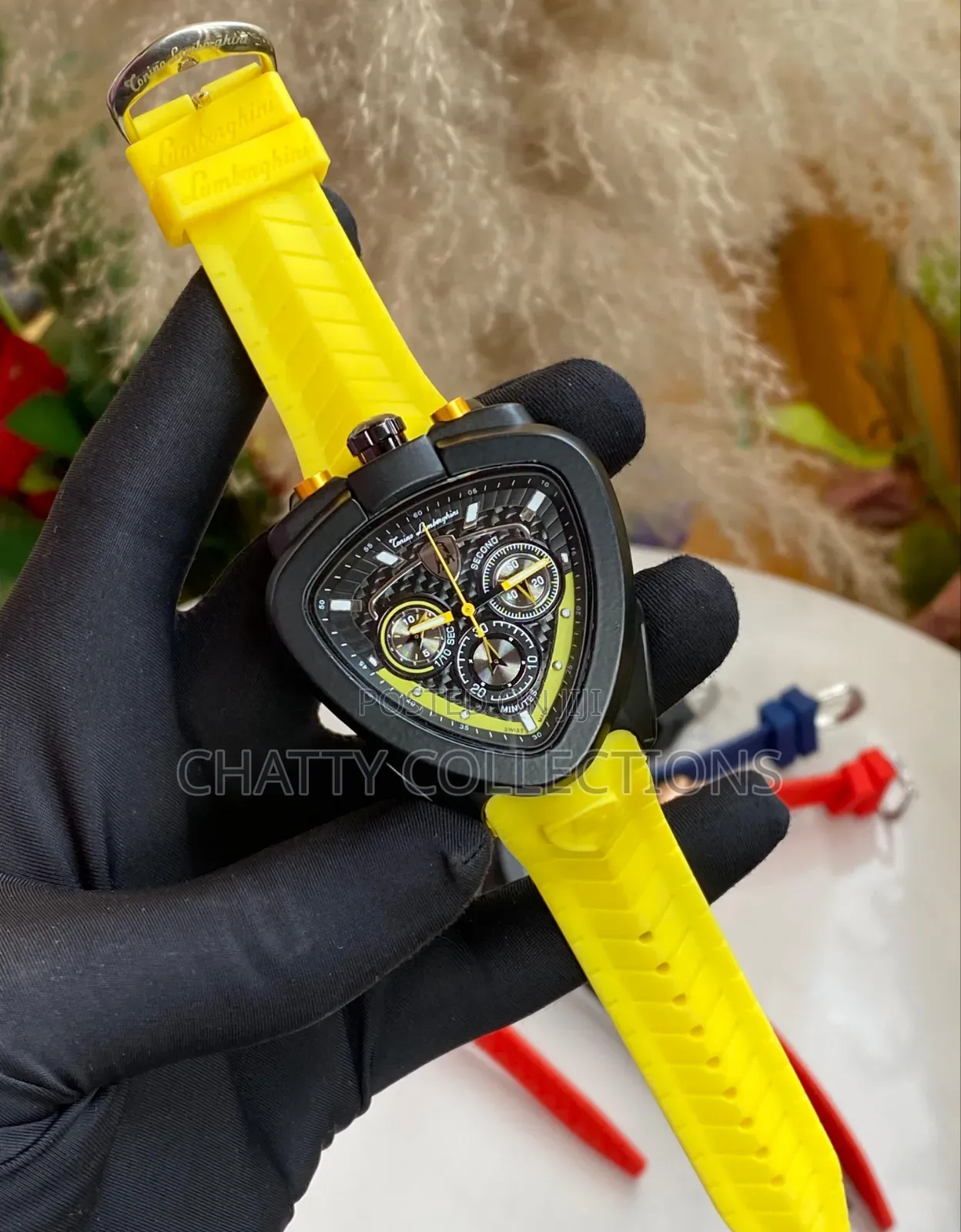 Yellow and Black Lamborghini Gents Watches With Rubber Straps