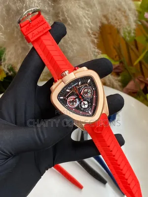 Red and Gold Lamborghini Gents Watches With Rubber Straps