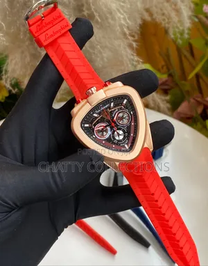 Red and Gold Lamborghini Gents Watches With Rubber Straps