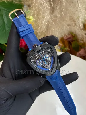 Blue and Black Lamborghini Gents Watches With Rubber Straps