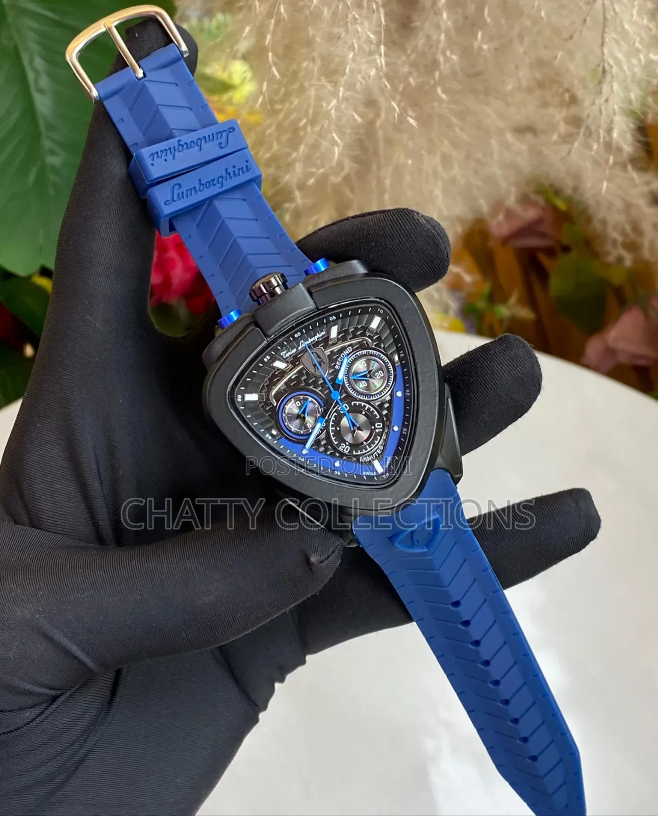 Blue and Black Lamborghini Gents Watches With Rubber Straps