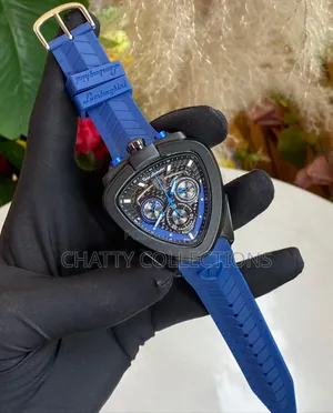 Blue and Black Lamborghini Gents Watches With Rubber Straps