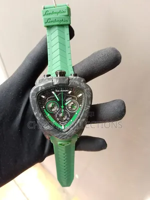 Green and Black Lamborghini Gents Watches With Rubber Straps