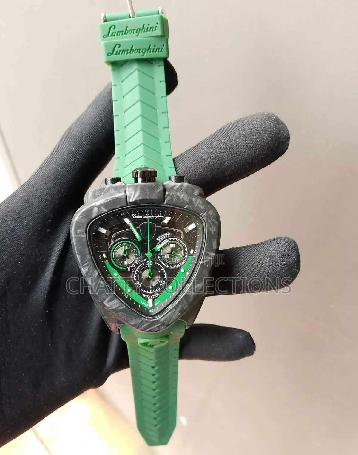 Green and Black Lamborghini Gents Watches With Rubber Straps
