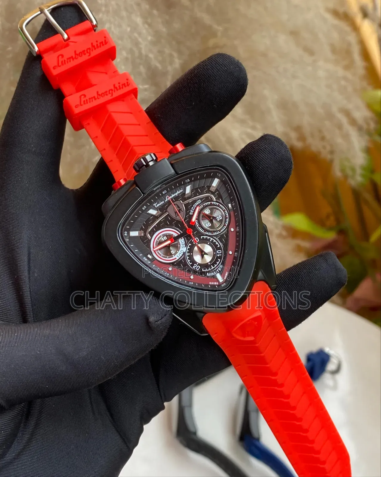 Red and Black Lamborghini Gents Watches With Rubber Straps