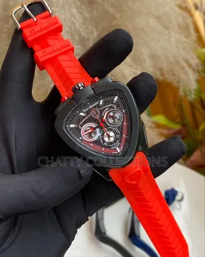 Red and Black Lamborghini Gents Watches With Rubber Straps