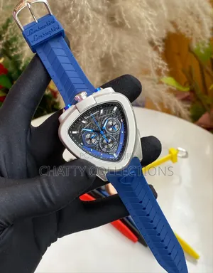 Blue and Silver Lamborghini Gents Watches With Rubber Straps