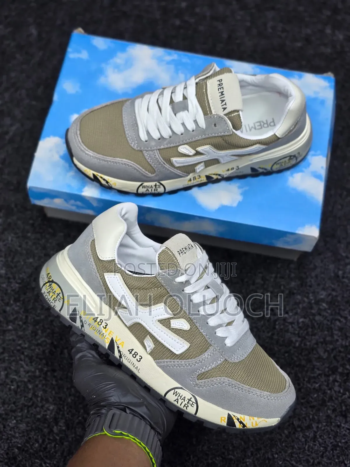 Premiata Mick Sneakers Featuring a Grey and Beige