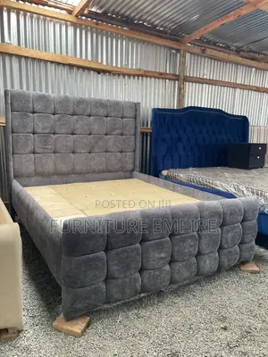 6 by 6 Rectangular Grey Chester Bed With Tufted Headboard Footboard