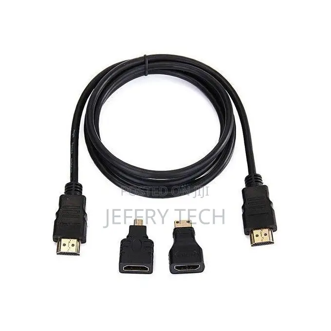 3 in 1 Hdmi Cable With Mini Micro Hdmi Adapters – Black