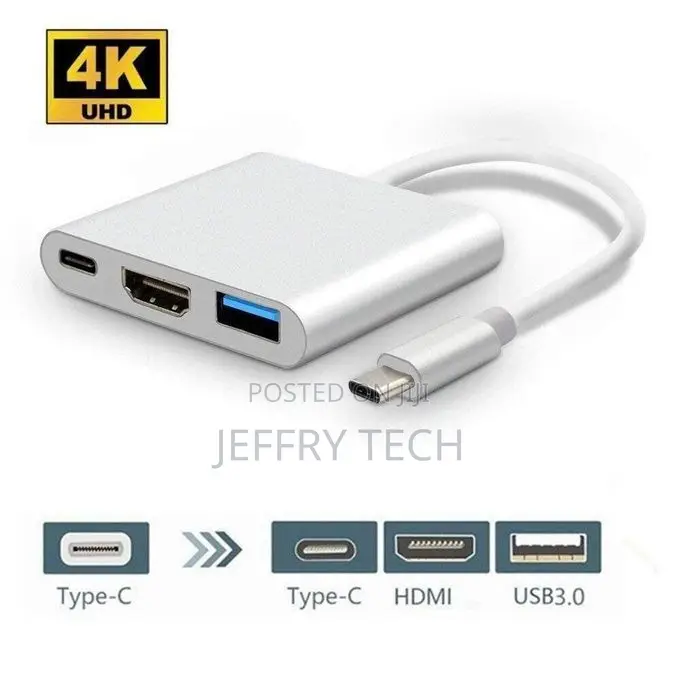 Type-C to HDTV 3-in-1 Adapter (Usb-C to Hdmi + Usb 3.0 + Type-C Pd Cha
