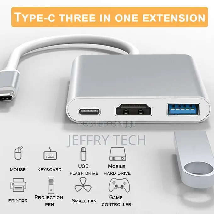 Type-C to HDTV 3-in-1 Adapter (Usb-C to Hdmi + Usb 3.0 + Type-C Pd Cha