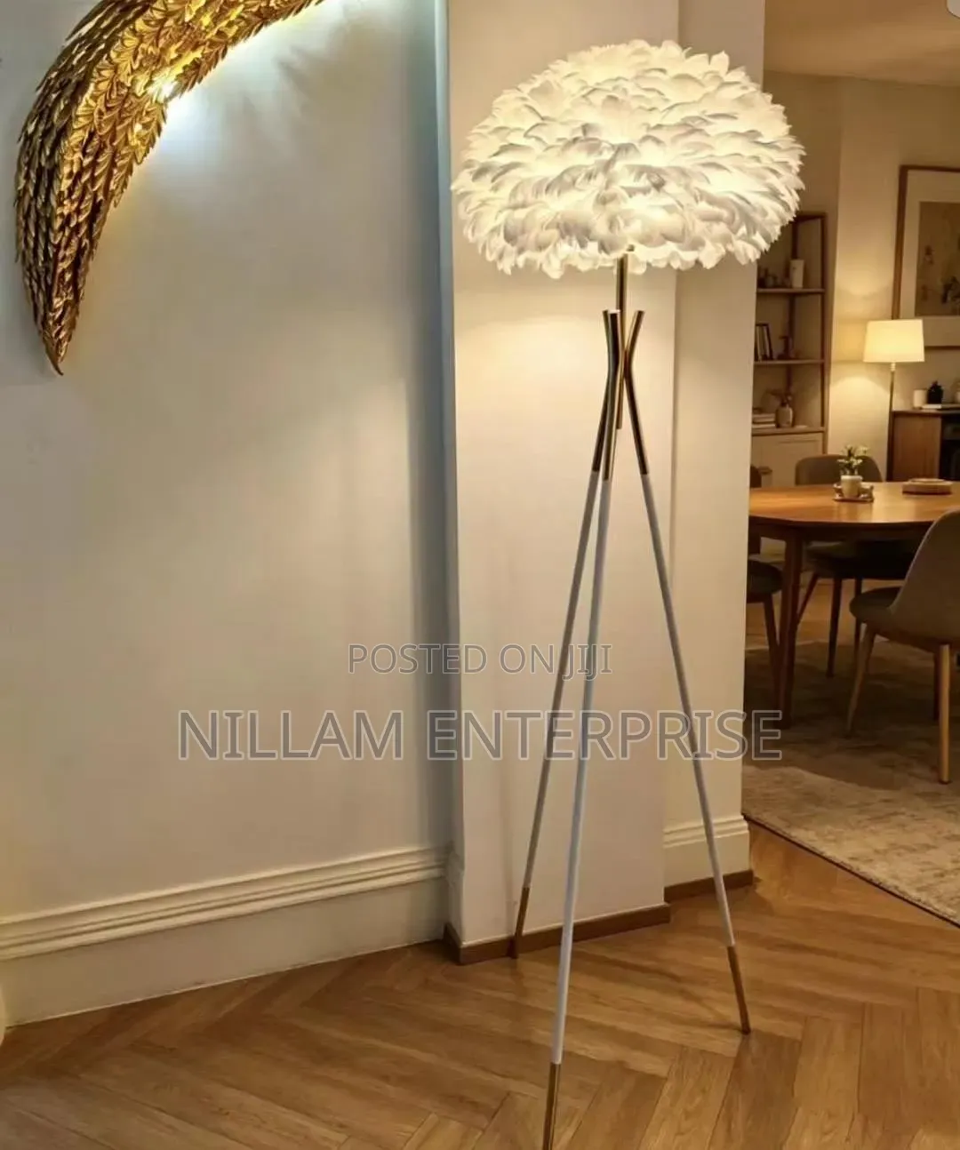 Floor Lamp for Living Room | Gold Stand With White Feather Shade