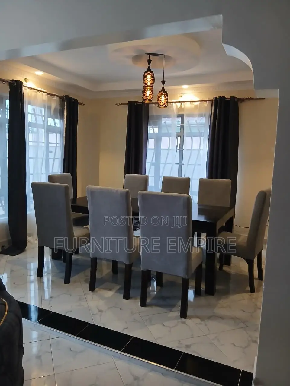 8 Seater Rectangular Wooden Dining Set With Upholstered Chairs