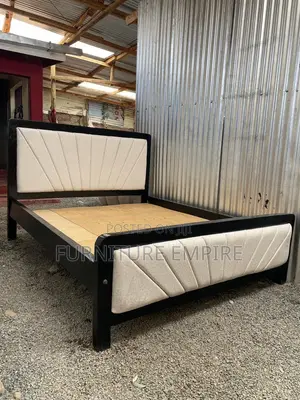 5 by 6 Rectangular Mocket Bed With Beige Tufted Panels