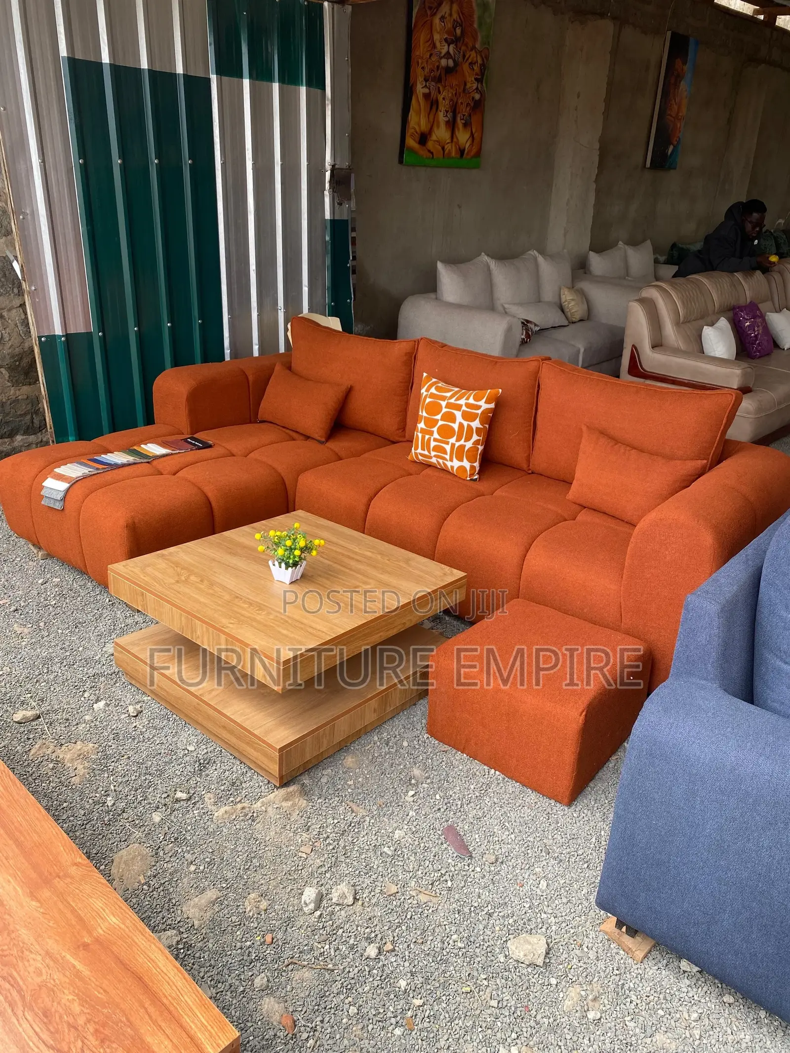 6 Seater L-Shaped Burnt Orange Bubble Sofa