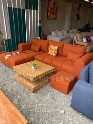 6 Seater L-Shaped Burnt Orange Bubble Sofa