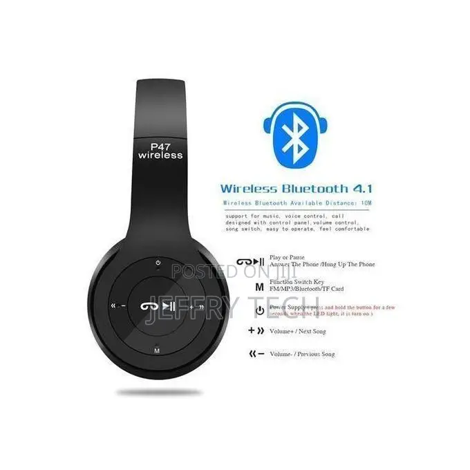 P47 Wireless Bluetooth Headset With Fm Radio -Black
