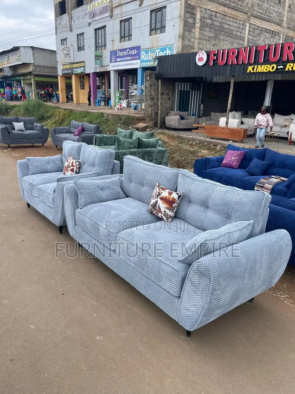 5 Seater 3+2 Butterfly Sofa Set in Grey Bubble Fabric
