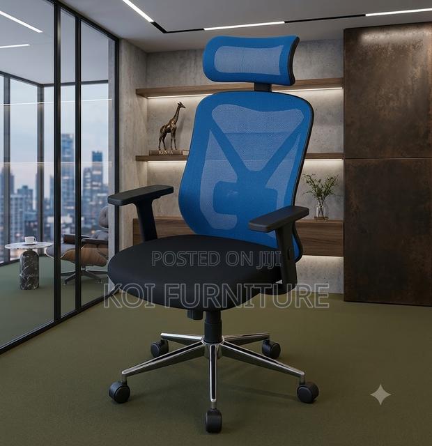 Office Chairs; High Ergonomic Chair With Blue Backrest - thumbnail 2