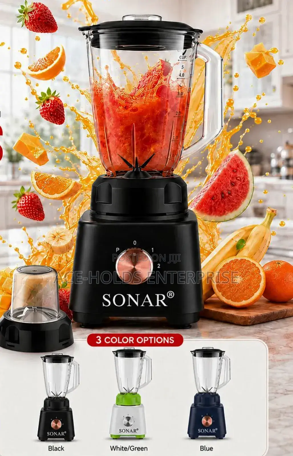 Sonar 2 in 1 Blender, Grinder (Black, White-Green Blue) Safety Lock