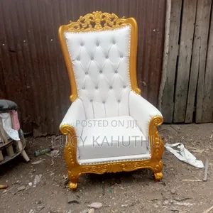 White Queen Chair With Gold Wood Frame