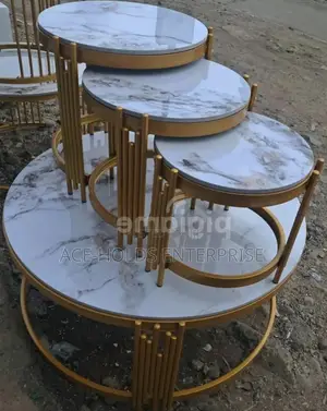4 in 1 Executive Pure Marble Stone Table - Black-White.