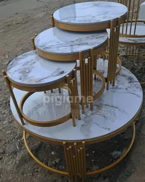 4 in 1 Executive Pure Marble Stone Table - Black-White.