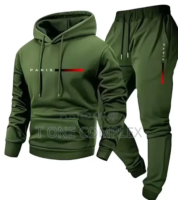 Original 2pc Men’Stracksuit Hoodie + Sweatpants Set Paris Print Army