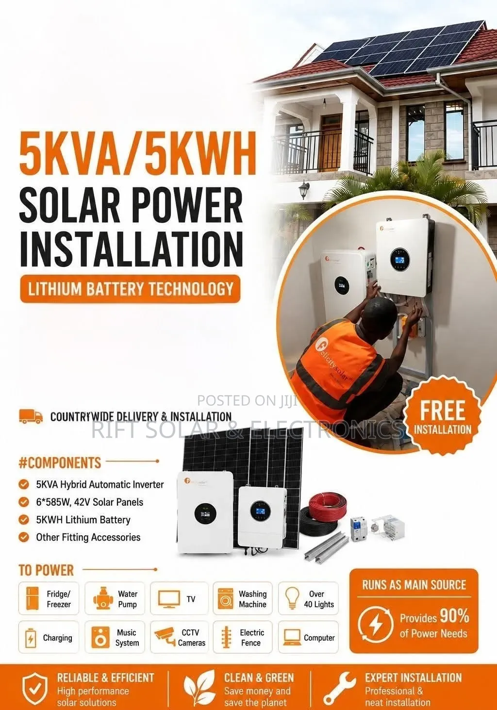 5kva Inverter - 5.12kw Lithium - (6)585watts Solar - Free Installation