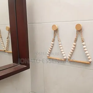 Wooden Beads Toilet Paper Holder - Drill Free Bathroom Organizer