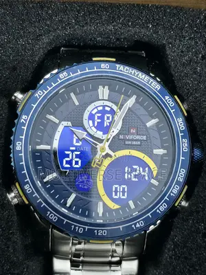 Naviforce Digital Men Silver Steel Analog Water Resistant Quartz Watch