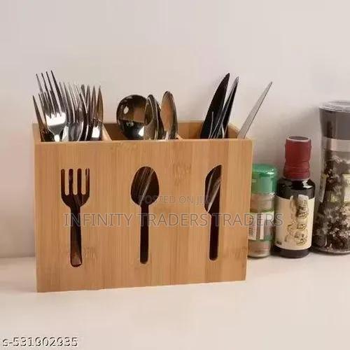3 Slot Bamboo Cutlery Organizer